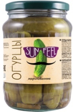 Огурцы маринованные ст/б 720мл(360гр) 1/8шт SunFeel РФ